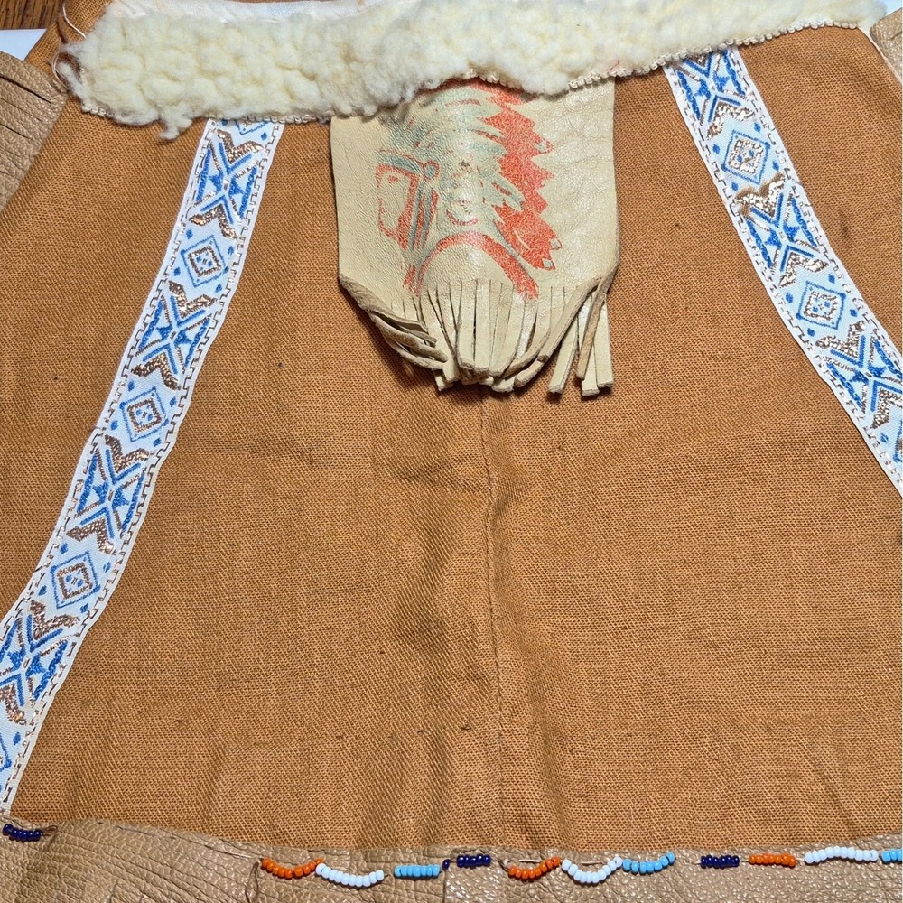 Handmade Native American Style Beaded Fringe skirt Apron w/ Faux Fur Trim Read